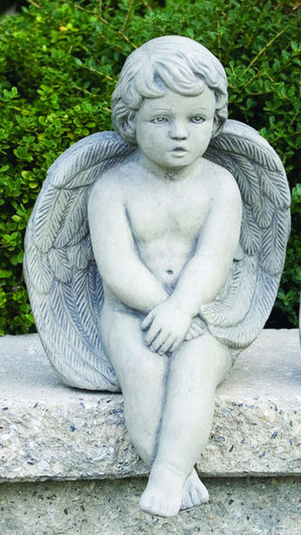 Sitting Angel Stone on Ledge Statue